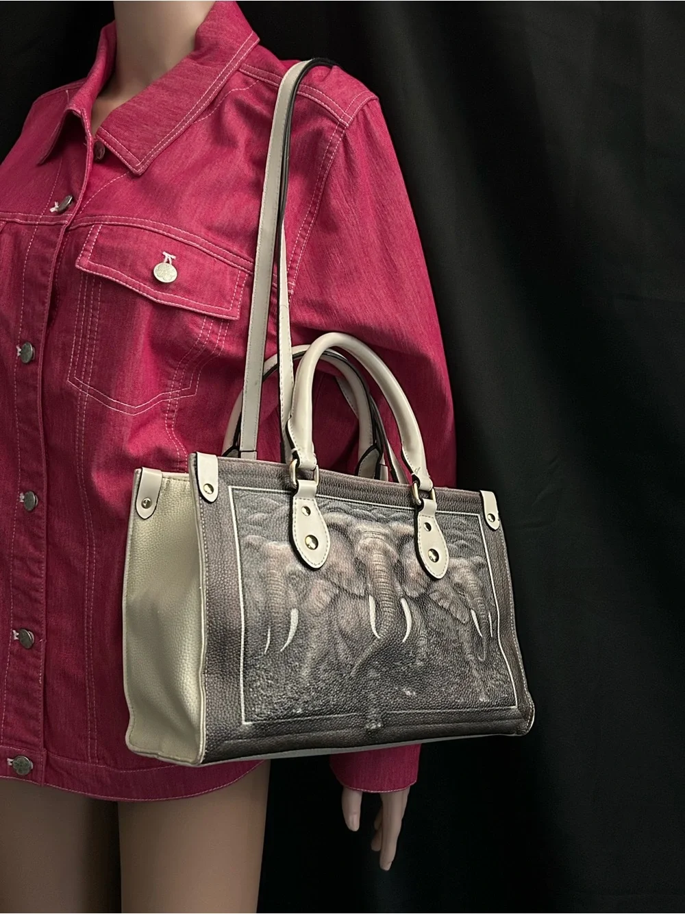 BFlairs Women’s Handbag with Elephant Print Gray & Cream